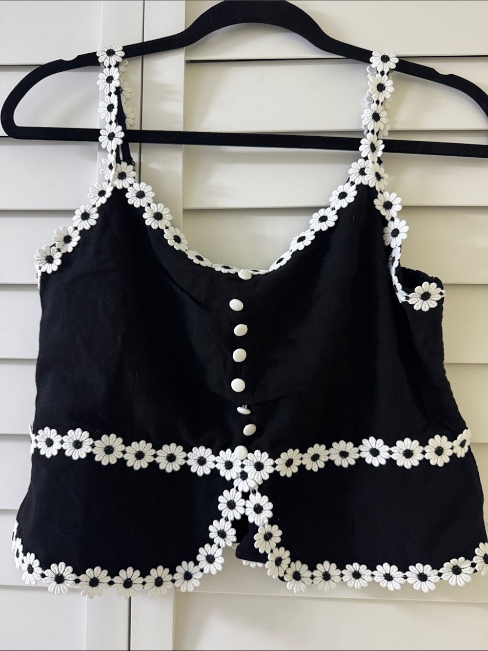 LIFE Black Floral-Trim Cropped Tank Top